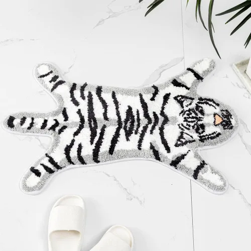 Miniatura 12 de Divertida alfombra de baño de leopardo marrón para baño, bonita alfombra de baño de dibujos animados de leopardo, antideslizante, absorbente