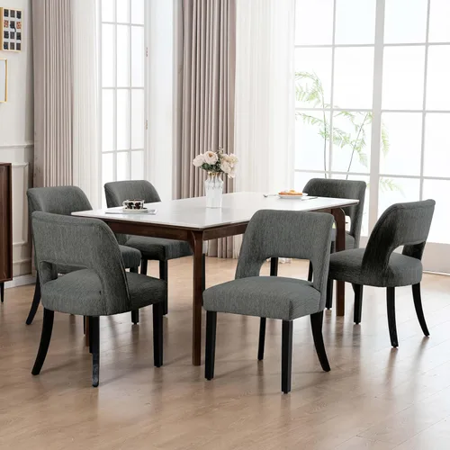 Miniatura 44 de VKNOW Juego de 2 sillas de comedor de madera, silla de comedor tapizada en tela moderna, silla de cocina, silla de cena de granja para cocina y Verde