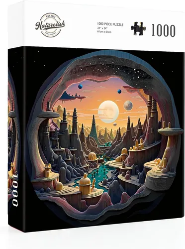 Miniatura 7 de Rompecabezas de Arte Visual 3D para Adultos 1000 Piezas, Paisaje de Planeta Alienígena en Cueva, Rompecabezas Familiares Desafiantes, Gran Idea