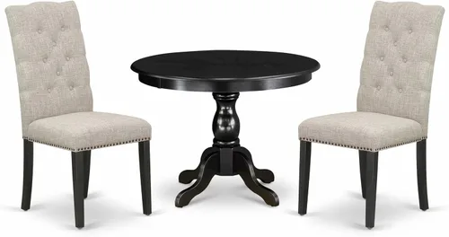 East West Furniture HBEL3-ABK-35 - Juego de mesa y sillas de cocina de 3 piezas que contiene una mesa de comedor redonda con pedestal y 2 sillas
