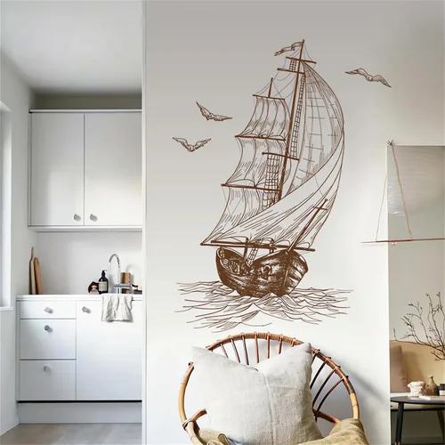 Miniatura 3 de Calcomanías de pared con diseño de gaviota, diseño de un velero, sacinora Travel Adventure, inspirador Wanderlust Velero, calcomanías de pared