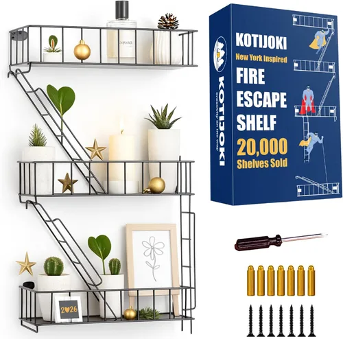 Estante de Pared de Escape de Incendios - Estante Flotante Decorativo de Nueva York - Estante de Escalera de Arte de Pared - Estantes de Baratijas