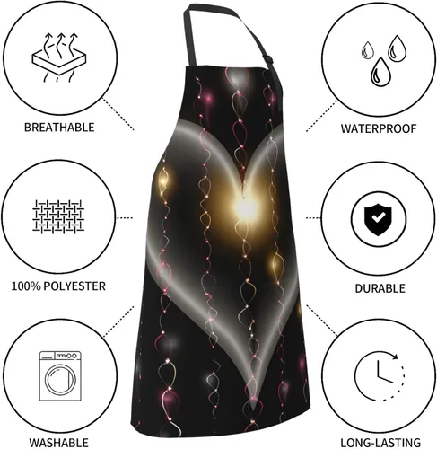 Miniatura 5 de Waterproof Apron with 2 Pockets Glowing love Adjustable Bib Aprons for Cooking Kitchen