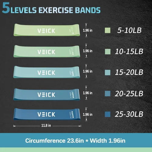 Miniatura 4 de VEICK Pilates Bar Kit with Resistance Bands, Elastic Workout Bands for Men Women, Set of 5 Resistance Loop Bands for Home Fitness Stretching