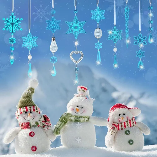Miniatura 5 de Decoración de árbol de Navidad de copo de nieve de cristal, 21 piezas de adornos de árbol de Navidad brillantes deslumbrantes decoración de fiesta