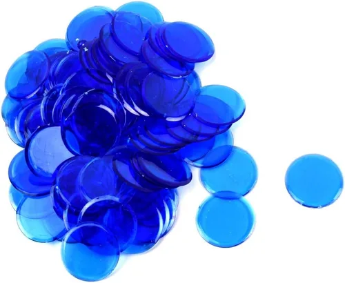 Treasure Gurus 100 - Juego de marcadores de plástico para tarjetas de bingo de 7/8 pulgadas, color azul transparente