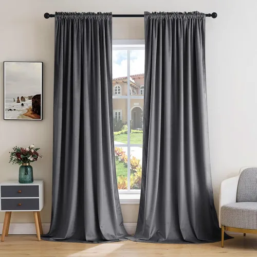 Miniatura 50 de MIULEE - Juego de 2 paneles de cortinas negro opacas y térmicas de terciopelo para la sala de estar y dormitorio, con bolsillo para cortinero, de 63