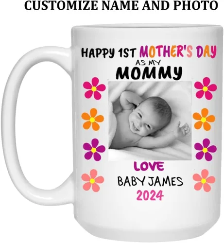 Miniatura 2 de Taza personalizada para mamá de primera vez, feliz día de la madre, regalo para la nueva mamá, regalo personalizado para el día de la madre (15oz)