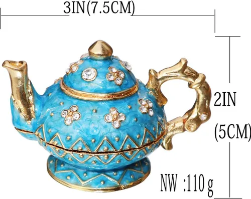Miniatura 2 de Vals & F Retro azul claro tetera joyero con bisagras anillo con soporte pintado a mano figura coleccionable