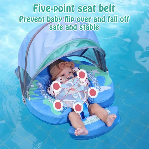 Miniatura 4 de Flotador de bebé con dosel no inflable Mambobaby Flotador de piscina para bebé mejorado con cola para niños pequeños Flotador de seguridad para Azul