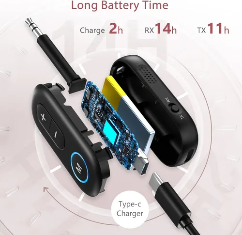 Miniatura 5 de LOFICOPER Adaptador Bluetooth 5.3, transmisor Bluetooth inalámbrico 2 en 1 y receptor para vuelo, automóvil, auriculares, estéreo doméstico, TV Negro