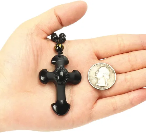 Miniatura 4 de Collar de obsidiana natural con dije de protección de amuleto de la suerte con cadena de cuentas ajustable, talismán de cristal negro, joyería