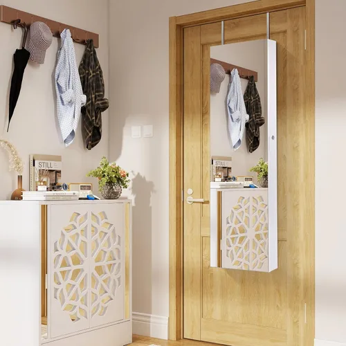 Miniatura 70 de Giantex Armario de joyería para puerta de pared con espejo de longitud completa, 2 LED con cerradura grande organizador de joyas con espejo ancho