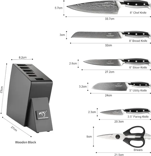 Miniatura 3 de NANFANG BROTHERS Juego de cuchillos para cocina con bloque, juego de cuchillos de cocina de Damasco con bloque, mango ergonómico ABS para juego