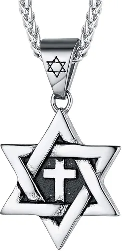 FaithHeart Magen David - Collar con colgante de estrella de David de acero inoxidable, joyería judía para mujeres y hombres, el sello de Salomón