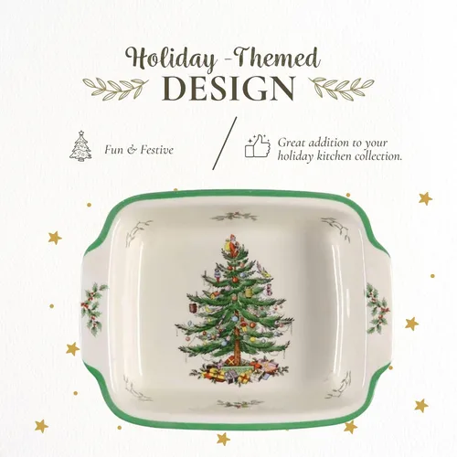 Miniatura 4 de Spode Plato rectangular con mango de árbol de Navidad (9 x 12 pulgadas) para hornear y platos de temporada, apto para loza, microondas
