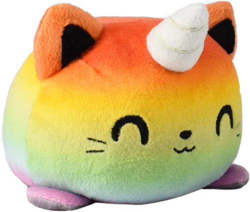 TeeTurtle - El peluche reversible original de gato - Gaticornio arcoíris + Tabby gris - Adorables animales de peluche sensoriales que muestran tu