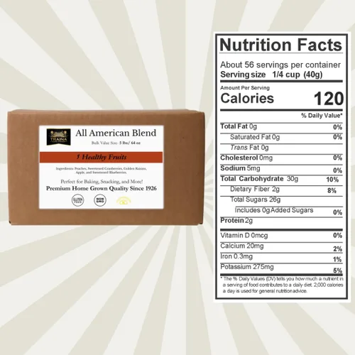 Miniatura 2 de Traina Home Grown All American Mezcla de Fruta Seca - Melocotones, Arándanos Endulzados, Pasas Doradas, Arándanos Azules Endulzados, Manzanas - Caja