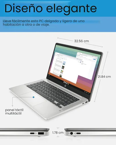 Miniatura 5 de HP Laptop Chromebook de 14 pulgadas, Intel Celeron N4120, 4 GB de RAM, 64 eMMC, pantalla HD, Chrome OS, gráficos Intel UHD 600, batería de larga