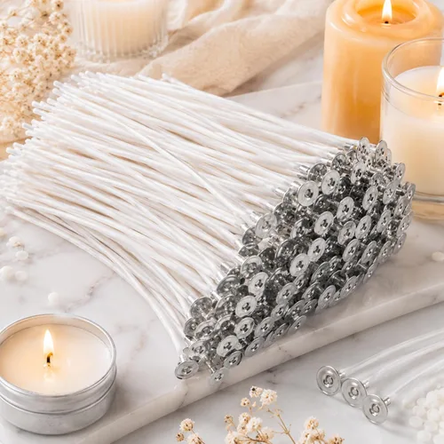 Newwiee 600 mechas de velas de algodón preenceradas de 6 pulgadas para hacer velas, hechas de bricolaje, gruesas, con base