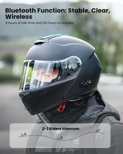Miniatura 2 de ILM 159BT - Casco modular de motocicleta Bluetooth para 2-3 conductores, intercomunicador, casco abatible de cara completa, DOT con máscara facial