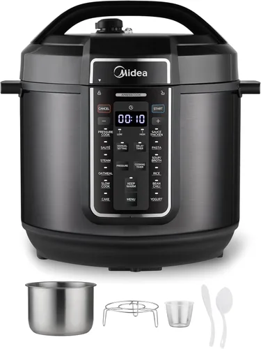 Midea Olla a presión eléctrica 12 en 1, 8 cuartos, 12 preajustes, olla de cocción lenta programable multifuncional, olla arrocera, vaporera, sartén