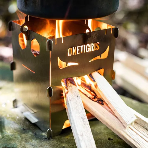 Miniatura 8 de OneTigris Estufa de camping para mochileros, portátil, plegable, estufa de leña para senderismo al aire libre, picnic, barbacoa, acero inoxidable