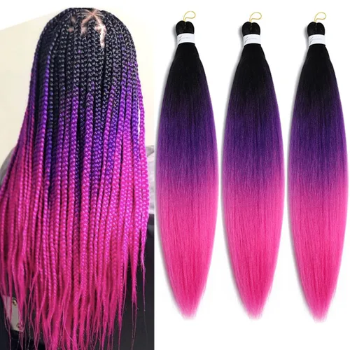 Miniatura 49 de Extensiones de cabello trenzado morado preestiradas, 20 pulgadas, 2 piezas de cabello sintético trenzado para niñas y mujeres, fiesta, disfraz