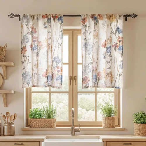 Miniatura 14 de MYSKY HOME - Cortinas de lino florales 100% blackout, de 95 pulgadas de largo, 2 paneles para sala de estar y dormitorio, doble capa