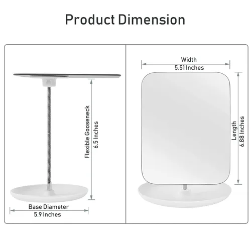 Miniatura 9 de LFOYOU Espejo de tocador de mesa con soporte, espejo de maquillaje para escritorio, cuello de cisne flexible ajustable, rotación de 360°, plegable
