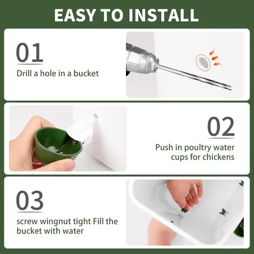 Miniatura 7 de Paquete de 12 tazas de agua para pollo, cuenco alimentador automático de llenado, sistema de riego por gravedad para aves de corral, dispensador