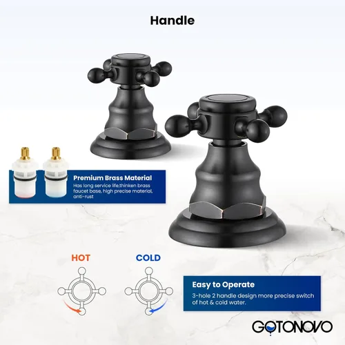 Miniatura 5 de gotonovo Grifo de Lavabo de Baño de 3 Orificios con Doble Manija Cruzada, Grifo Mezclador para Lavabo de Baño, Grifo de Tocador con Montaje