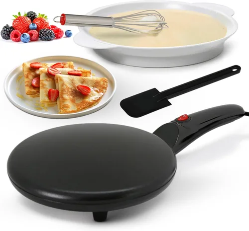 Miniatura 8 de NutriChef - Sartén eléctrica para crepas Placa de cocción antiadherente de 8 pulgadas con interruptor de encendido/apagado Cocina roti, Negro