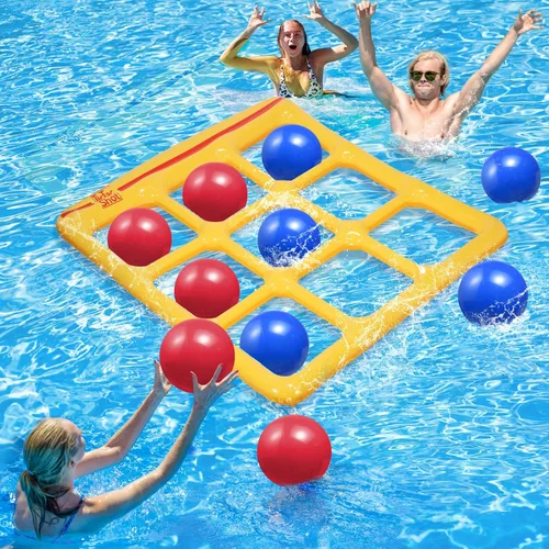 Juego de Juguetes de Piscina TicTac Shot - Juego Inflable de Tic Tac Toe para Piscina con 10 Bolas - para Adultos, Adolescentes, Niños de 2 a 10