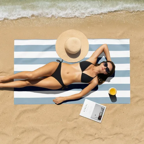 Miniatura 4 de Touchat Paquete de 4 toallas de playa de microfibra a rayas, toallas de playa de secado rápido para adultos, toallas de baño ligeras de viaje de 30