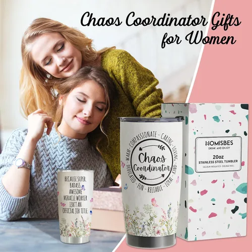 Miniatura 2 de regalos de Coordinador de Caos - Taza de viaje Coordinador de Caos con pajita para mamá, compañera de trabajo, jefa, gerente, empleada - Taza