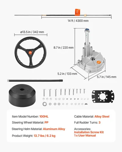 Miniatura 7 de Kit de Sistema de Dirección para Barco VEVOR