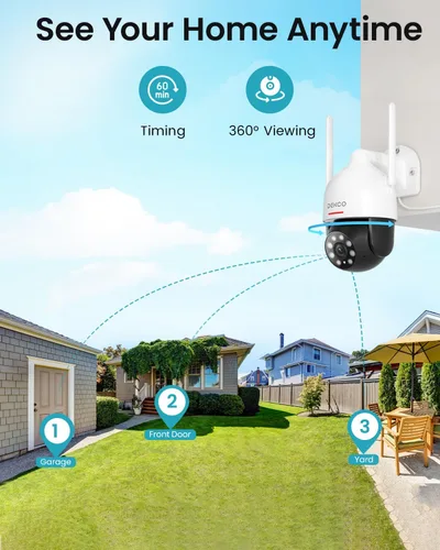 Miniatura 5 de DEKCO Cámara de seguridad 2K para exteriores, paquete de 2 unidades, cámaras de seguridad WiFi para exteriores, panorámica, visión de 360°, cámaras