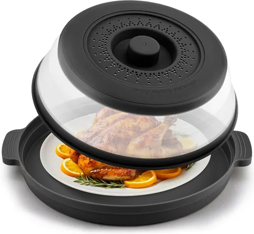 Miniatura 12 de Cubierta antisalpicaduras para microondas para alimentos con placa base antiquemaduras, plástico grande y silicona ventilada para evitar quemaduras
