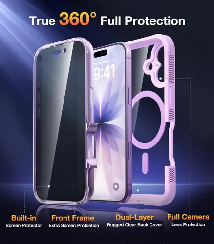 Miniatura 140 de Diaclara Funda diseñada para iPhone 16, mejorada [protección completa de la cámara], carcasa resistente de cuerpo completo con protector de pantalla