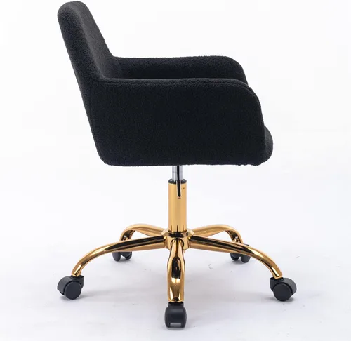 Miniatura 4 de Silla de tocador negra mullida, bonitas sillas de escritorio de piel sintética con patas de metal dorado ajustables en altura ajustable, silla Patas