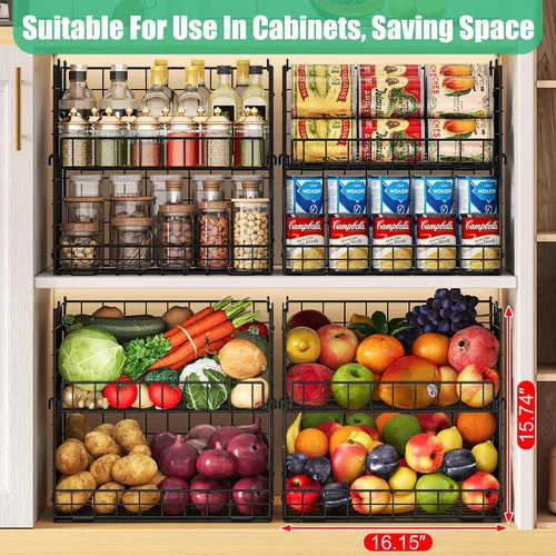 Miniatura 7 de JKsmart Cesta apilable de alambre de 8 niveles, organizador de latas para despensa de cocina, estantes de almacenamiento de metal XXL con divisores
