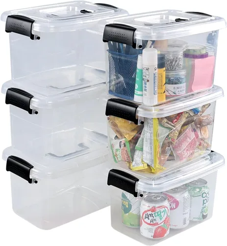 Miniatura 8 de Caja de almacenamiento de plástico de 6 cuartos de galón con asa, contenedor de cierre transparente con tapas, 6 paquetes