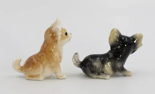 Miniatura 5 de Juego de salero y pimentero de cerámica de porcelana fina para perros Chihuahua, 3-1/2 pulgadas de largo