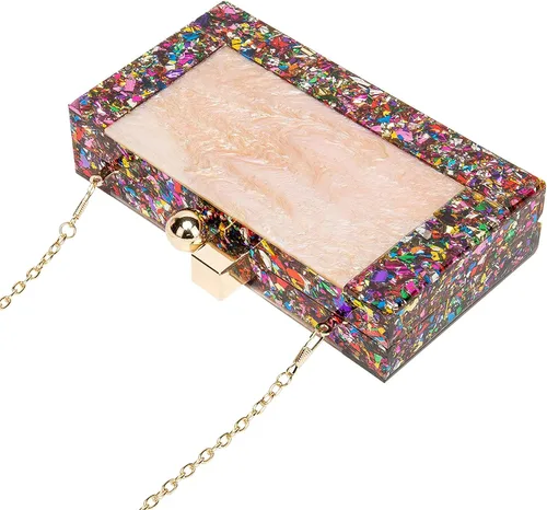 Miniatura 4 de EROGE - Bolso de mano de acrílico con diseño geométrico colorido para mujer