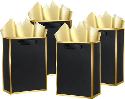 Miniatura 16 de Paquete de 4 bolsas de regalo negras extra grandes, bolsas de regalo grandes con papel de seda, 16 x 6 x 12 pulgadas, bolsas de regalo para pequeñas