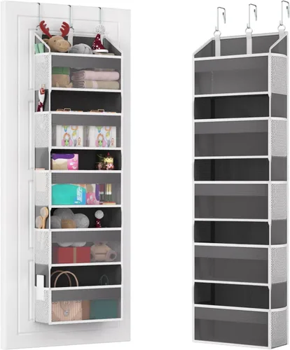 Organizador de 5 niveles para colgar sobre la puerta del cuarto del bebé y el baño, con 15 bolsillos (5 frontales + 10 lados de malla), soporta 50