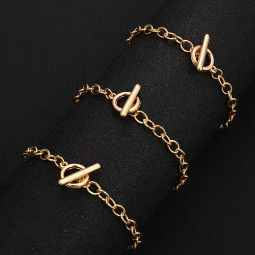 Miniatura 3 de Hicarer 12 pulseras de cadena de oro a granel con dijes de aleación de metal para hacer joyas, pulseras de eslabones chapados, kit de cierres