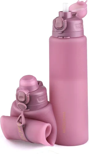 Miniatura 11 de TakeToday Botellas de agua plegables de 32 onzas, botella de agua plegable de viaje, sin BPA, botella de agua de silicona a prueba de fugas