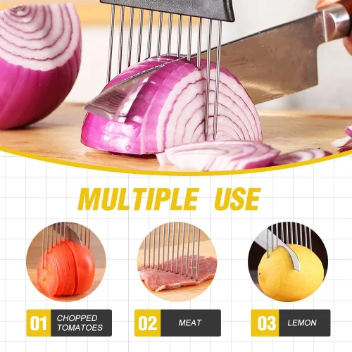Miniatura 3 de Soporte para rebanar cebolla de acero inoxidable 2026, soporte de cebolla para rebanar, cortador de verduras de limón, herramienta auxiliar para 2